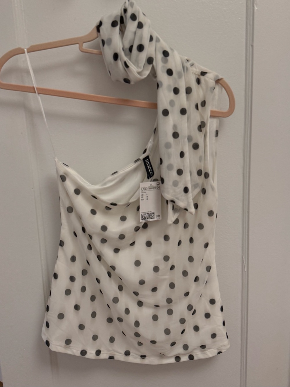 H&M White Cami Top with Black Polka Dot Scarf